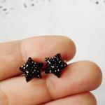 Shiny Star In Black Stud Earring - 925 Sterling..