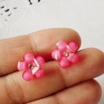 Crystal Pink Flower Stud Earring - 925 Sterling..