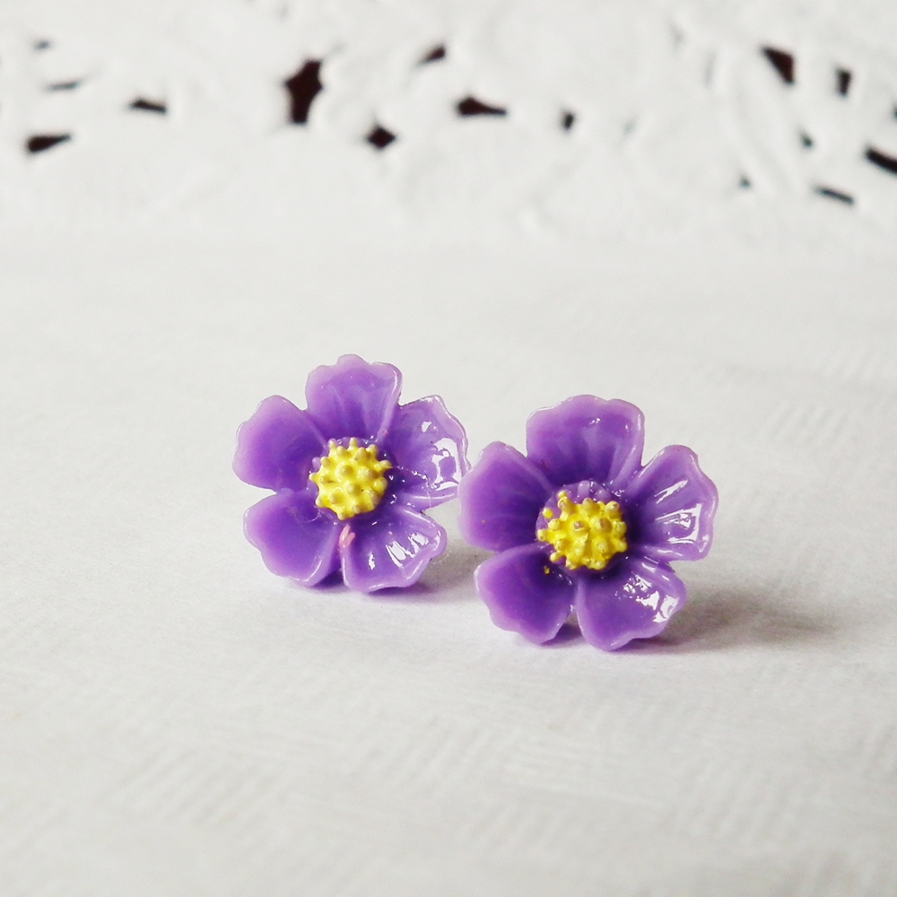 Purple Blossom Earring - 925 Sterling Silver Post Earring