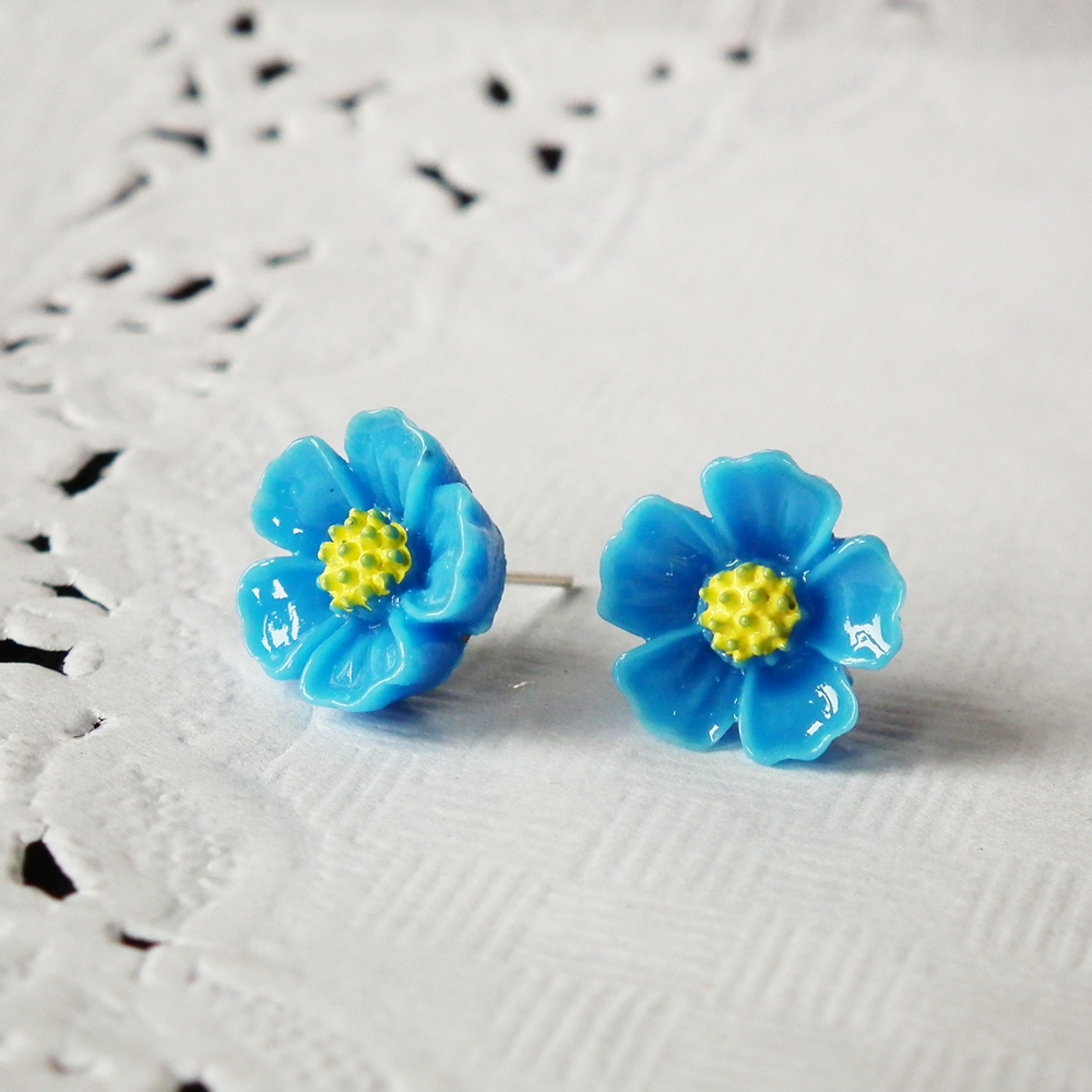 Blue Blossom Stud Earring - 925 Sterling Silver Post Earring