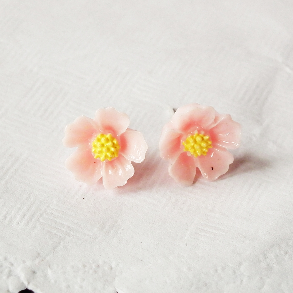 Light Pink Blossom Stud Earring - 925 Sterling Silver Post Earring