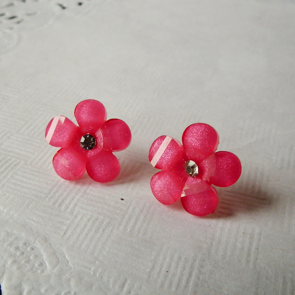 Crystal Pink Flower Stud Earring - 925 Sterling Silver Post Earring on ...